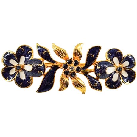 Signed Vintage JOAN RIVERS Enamel Flowers Bar Brooch