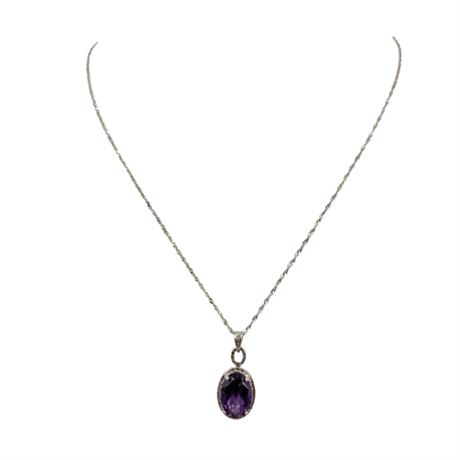 Sterling Silver Necklace with Amethyst Pendant