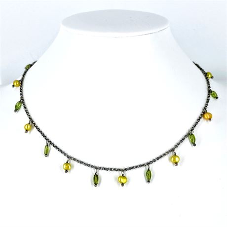 Vintage Sterling Silver & Glass Drop Necklace – Delicate Fringe Design