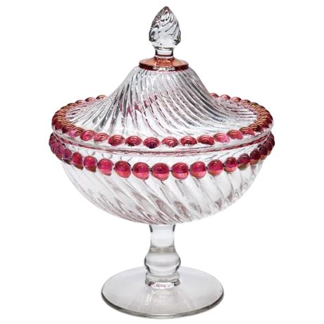 Vintage Westmoreland Glass Swirl & Ball Ruby Flash Candy Dish & Lid
