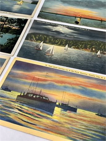 8 pc Antique & Vintage 1912-1947 Nautical Boat Night Scape Postcards