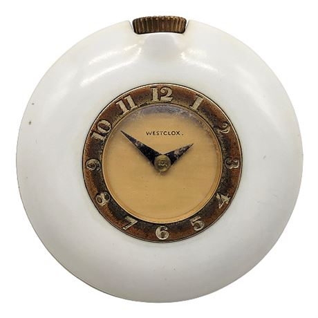 1930s Westclox White Bakelite Purse Clock