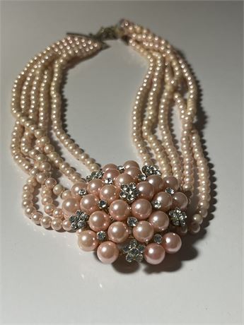 Vintage estate pink pearl and rhinestone necklace