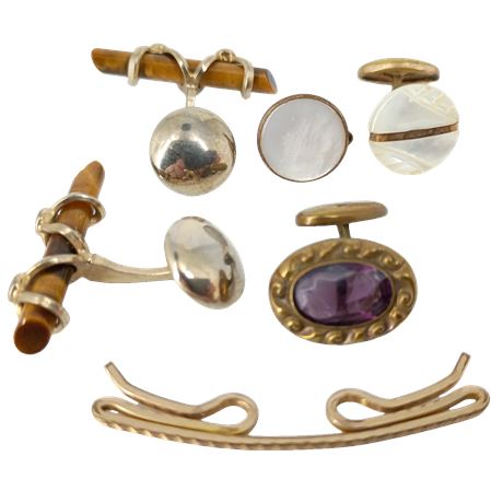 Vintage Gentlemen's Dress Stud & Buttonhole Accessories - Tiger's Eye and More