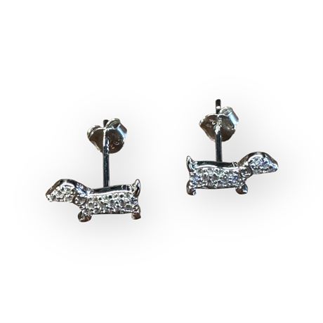 CZ & Sterling Silver Dog Earrings