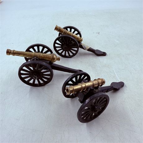 3 Vintage Brass Cannons