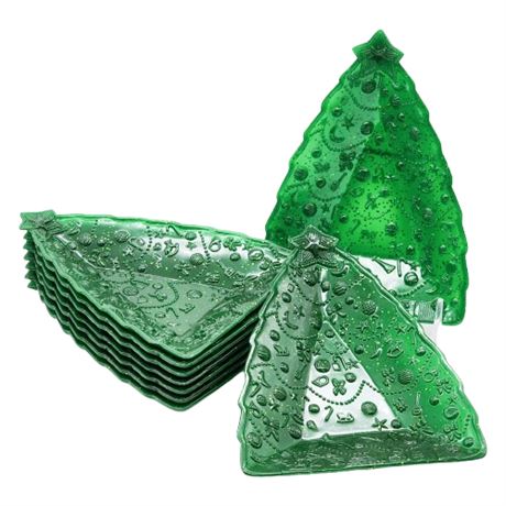 Vintage Molded Glitter Plastic Christmas Tree Candy Dishes, Set of 9