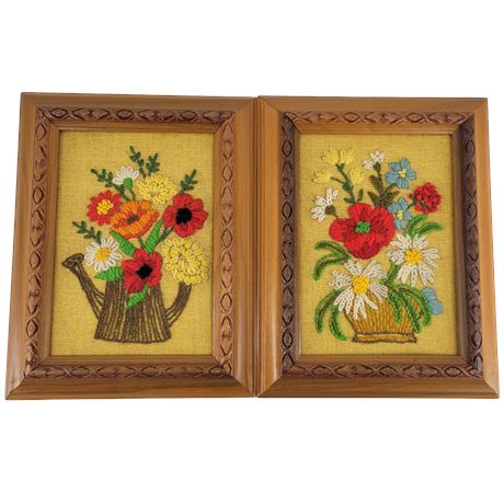 Retro Framed Floral Vase Embroideries (2)