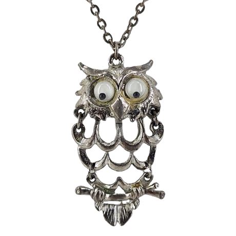 Vintage Googly Eyed Wise Owl Pendant Necklace