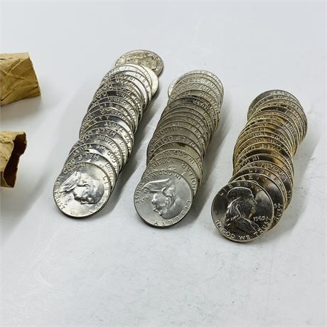 3 BU $10 Rolls 1963 Franklin Half Dollars