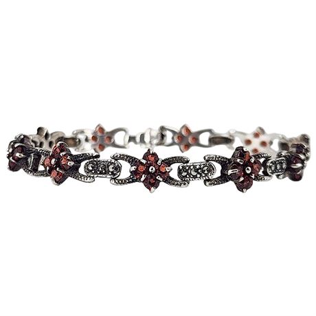 Vintage Sterling Silver, Garnet & Marcasite Bracelet