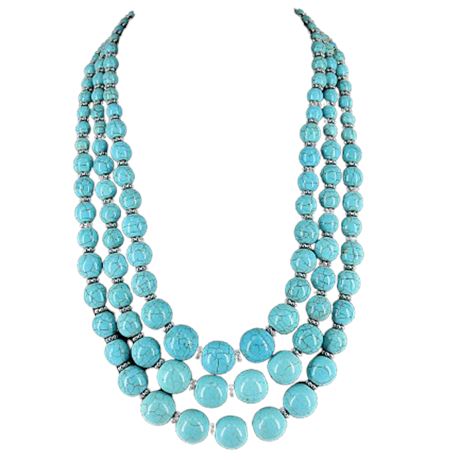 Triple Strand Faux Turquoise Beaded Necklace