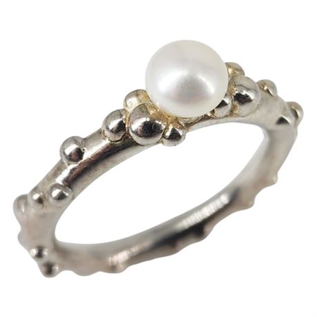 Michael Dawkins Sterling Silver Button Pearl Ring, Sz 9.25