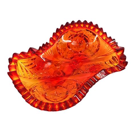 Vintage L.E. Smith Orange/ Ruby Candy Dish Bottom Glows under UV Light