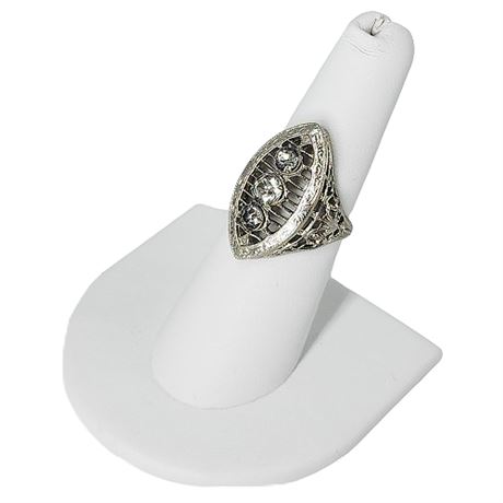 Signed Vintage NEMCO Silver Tone Filigree Rhinestone Ring, Sz 7