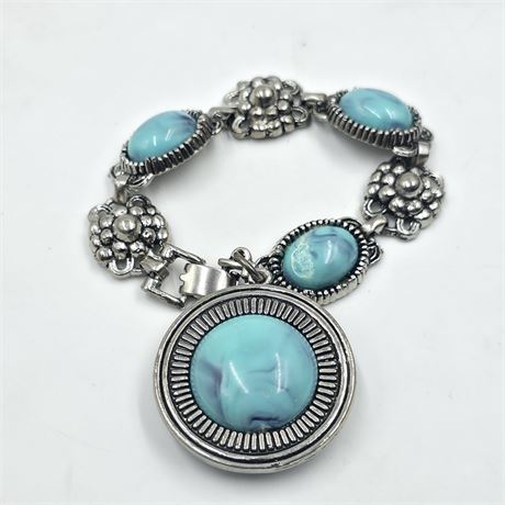 Chunky faux turquoise and heavy metal bracelet