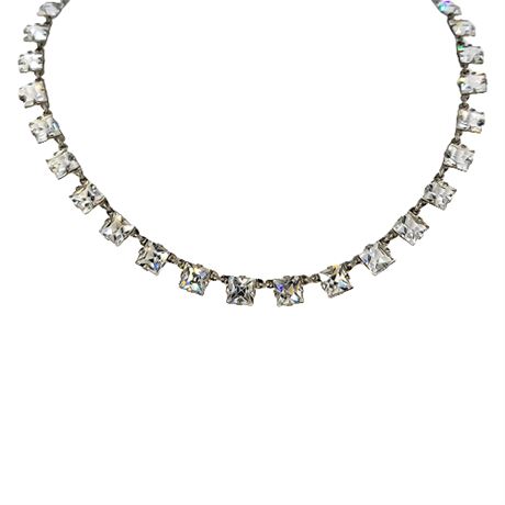 Vintage Deco Style Collared Princess Cut Clear Crystal Riviere Necklace