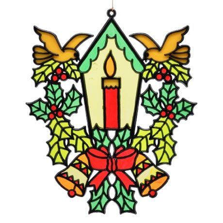 Large Vintage Plastic Faux Stained Glass Christmas Suncatcher