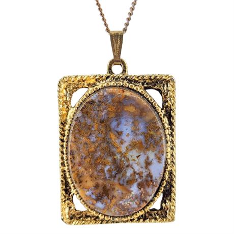 Vintage Plume Agate Cabochon Pendant Necklace