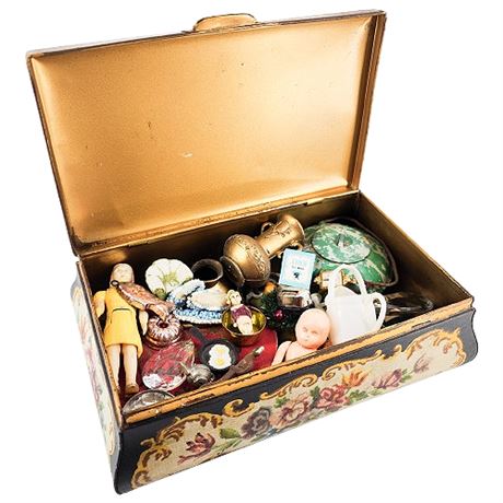 Vintage Dutch Tin Box Filled w/ Miniature Treasures