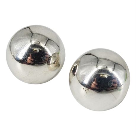 Signed Vintage Sterling Silver Hollow Half Circle Screwback Earrings
