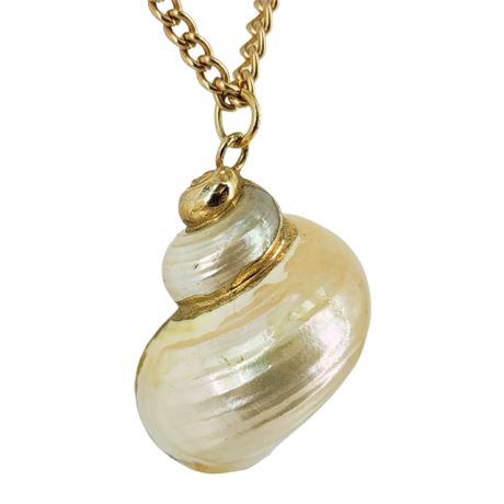 Vintage Genuine Shell Gold Tone Pendant Necklace
