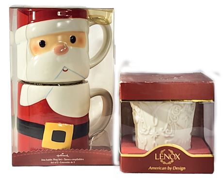 Hallmark stacking Santa mugs & Lenox Porcelain Votive