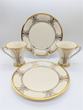 Lot 2 Cups & Plates - Lenox USA Dimension Collection "Eternal Deco"