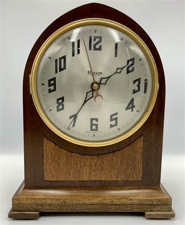 Art Deco era Havlin Wood Case Cathedral Electric Mantle Clock