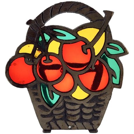 Vintage Cast Metal Stained Glass Basket Napkin Holder