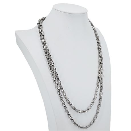 Vtg MONET Silver Tone 54" Textured Chain Link Necklace