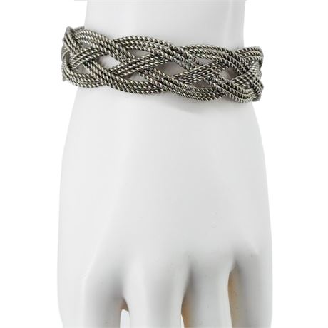 Vintage Silver Tone Braided Twist Cuff Bracelet