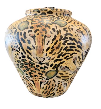 Exotic Hand Painted Big Cat Large 16” Terracotta Pot, Decorative Vase