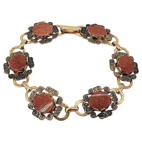 Vintage Gold Tone Goldstone Link Bracelet