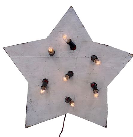 Large 19” White Washed Wood Farmhouse Illuminated Star Decoration