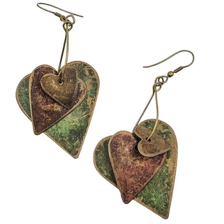 Thin Metal Layered Heart Dangle Earrings