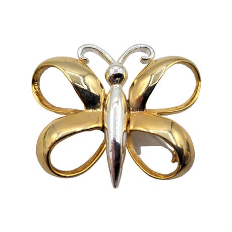Vintage Signed AAI Two-Tone Butterfly Brooch