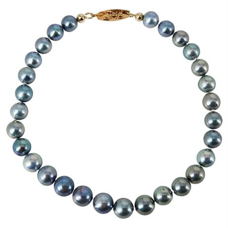 Vintage Genuine Gray Pearl Bracelet w/ 14K Gold Clasp