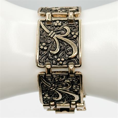 Vintage Gold-Tone Scroll-Link Bracelet