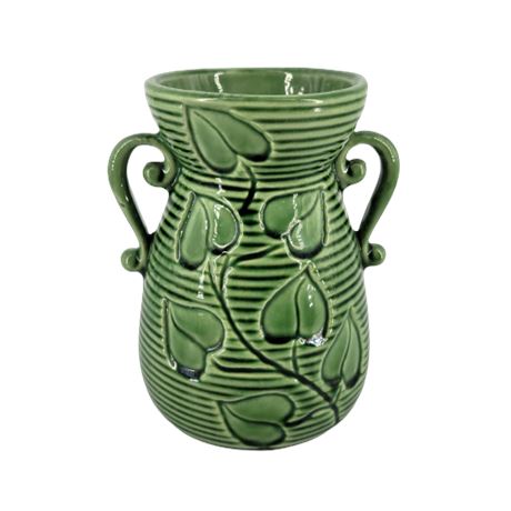 VTG Shawnee Pottery Green Ivy Leaves Vase Double Handle