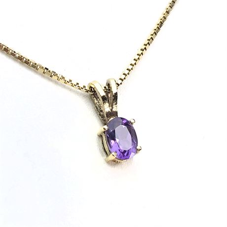 Vintage NI Gold over Sterling Silver Purple Amethyst Solitaire Necklace
