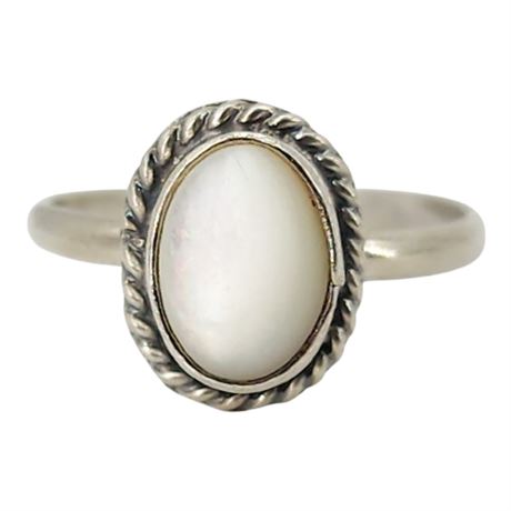 Vintage Sterling Silver Mother of Pearl Ring, Sz 3
