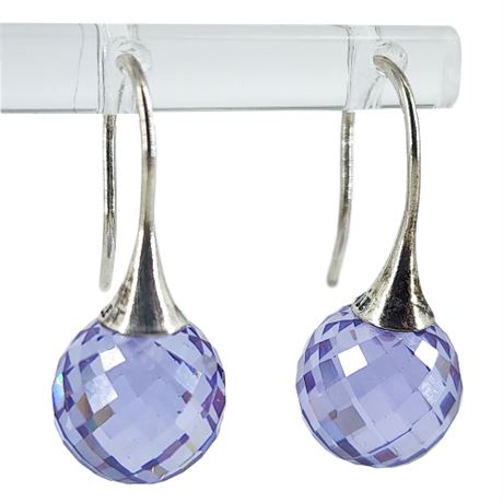 Signed Pandora Sterling Silver Morning Dew Lavender Zirconia Earrings