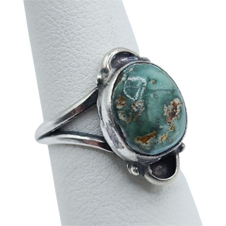 Unmarked Native American Silver Turquoise Ring, Sz 4.5