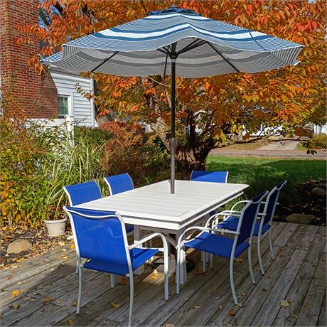 Patio Dining Set, Retractable Umbrella, 6 Chairs