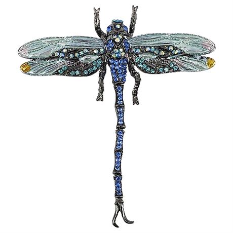 Large Articulated Rhinestone & Enamel Dragonfly Brooch/Pendant