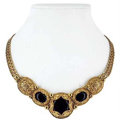 Vintage Byzantine Style Black Cabochon Collar Necklace