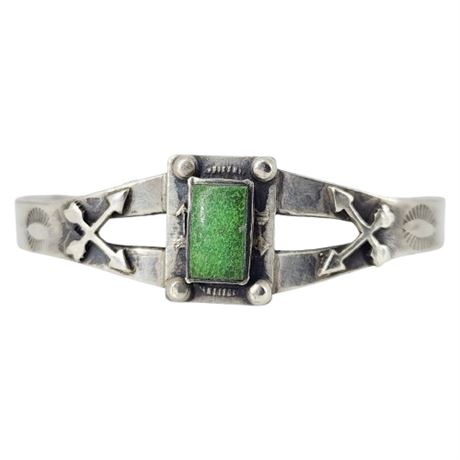 Vintage Native American Fred Harvey Era Sterling Silver Turquoise Cuff Bracelet