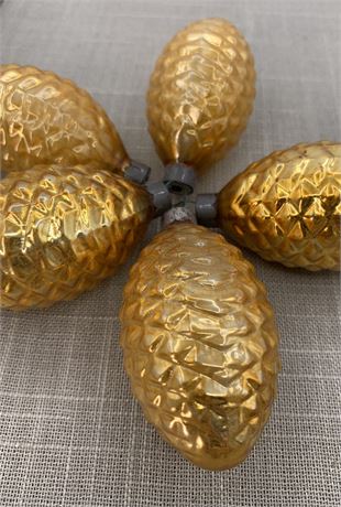 5 Mid Century Amber Mercury Glass Pinecone Tree Ornaments