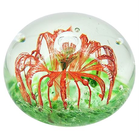 Vintage Art Glass Waterfall Flower Paperweight